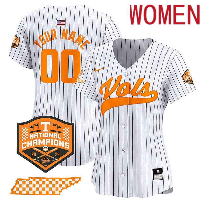Women Tennessee Volunteers White Stripe 2024 Nike Champions Vapor Premier Limited Custom NCAA Jersey->women nfl jersey->Women Jersey
